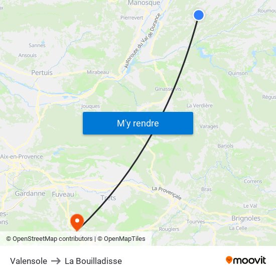 Valensole to La Bouilladisse map