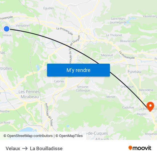Velaux to La Bouilladisse map