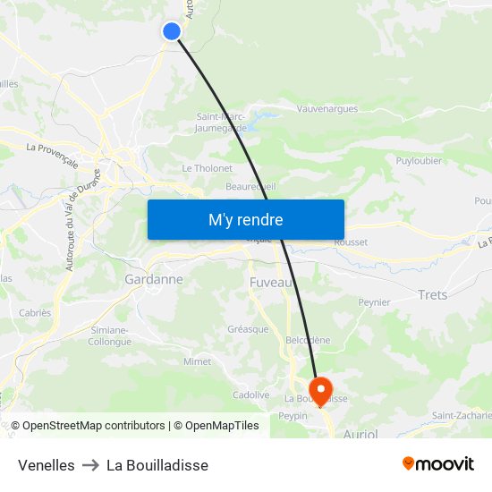 Venelles to La Bouilladisse map