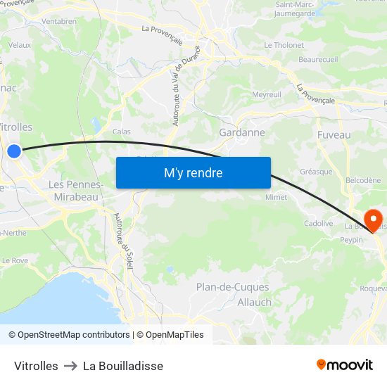 Vitrolles to La Bouilladisse map