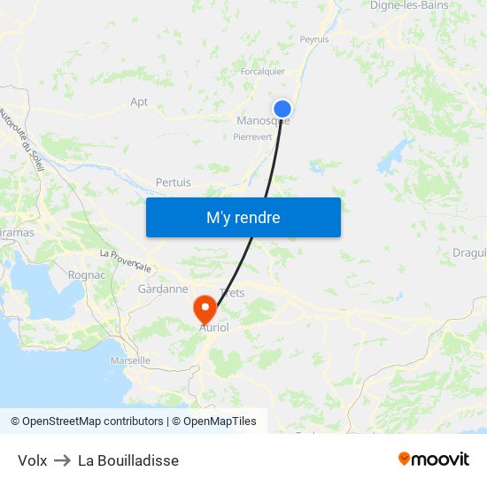 Volx to La Bouilladisse map