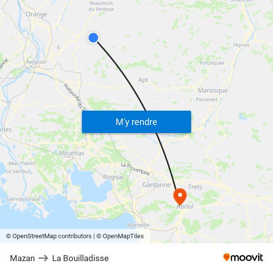 Mazan to La Bouilladisse map