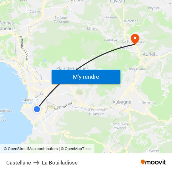 Castellane to La Bouilladisse map