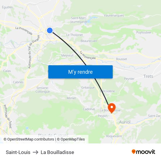 Saint-Louis to La Bouilladisse map