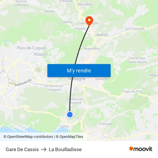 Gare De Cassis to La Bouilladisse map