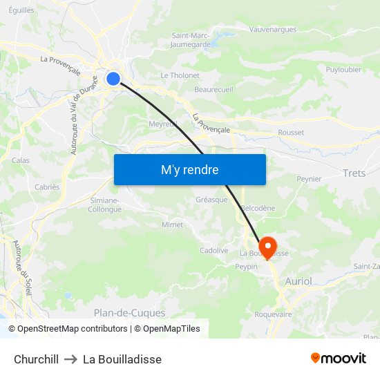 Churchill to La Bouilladisse map