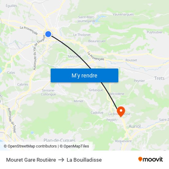 Mouret Gare Routière to La Bouilladisse map
