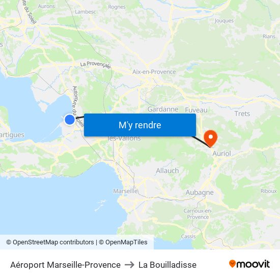 Aéroport Marseille-Provence to La Bouilladisse map