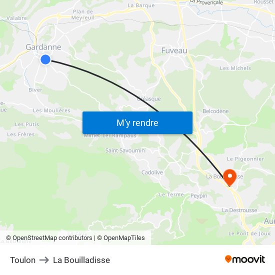 Toulon to La Bouilladisse map