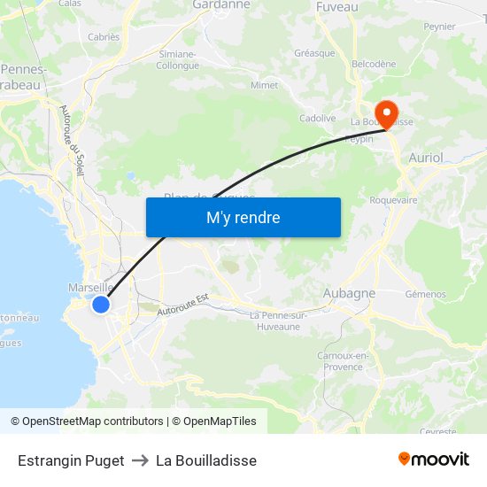 Estrangin Puget to La Bouilladisse map
