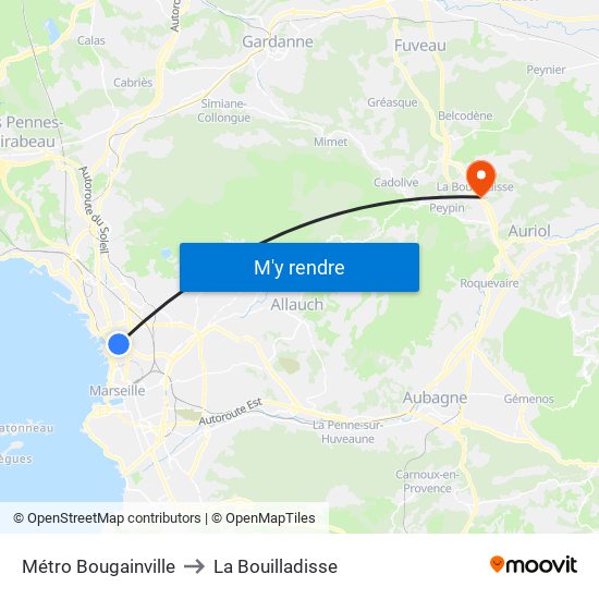 Métro Bougainville to La Bouilladisse map