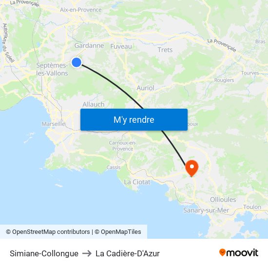 Simiane-Collongue to La Cadière-D'Azur map