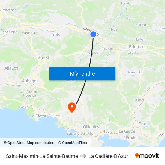 Saint-Maximin-La-Sainte-Baume to La Cadière-D'Azur map