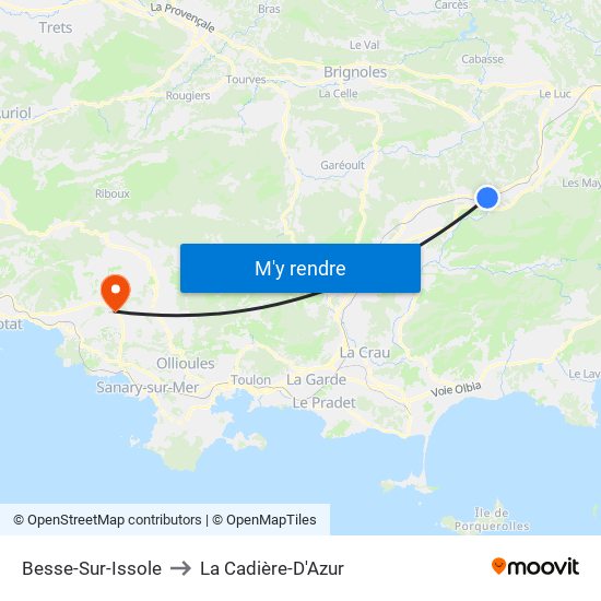 Besse-Sur-Issole to La Cadière-D'Azur map
