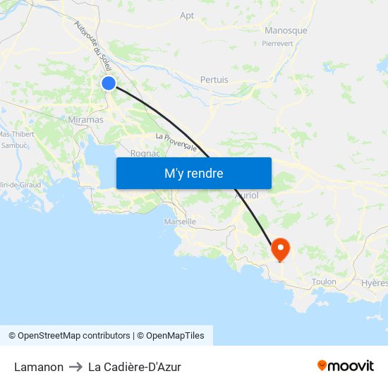 Lamanon to La Cadière-D'Azur map