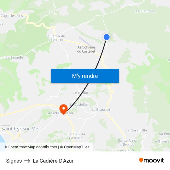 Signes to La Cadière-D'Azur map