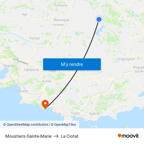 Moustiers-Sainte-Marie to La Ciotat map