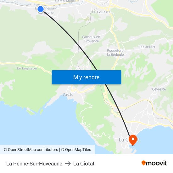 La Penne-Sur-Huveaune to La Ciotat map