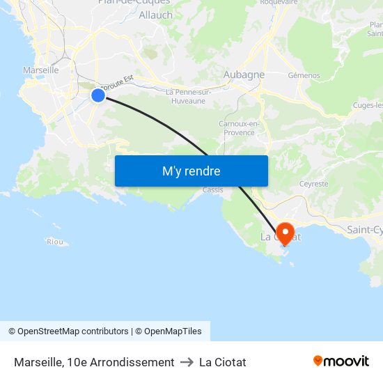 Marseille, 10e Arrondissement to La Ciotat map
