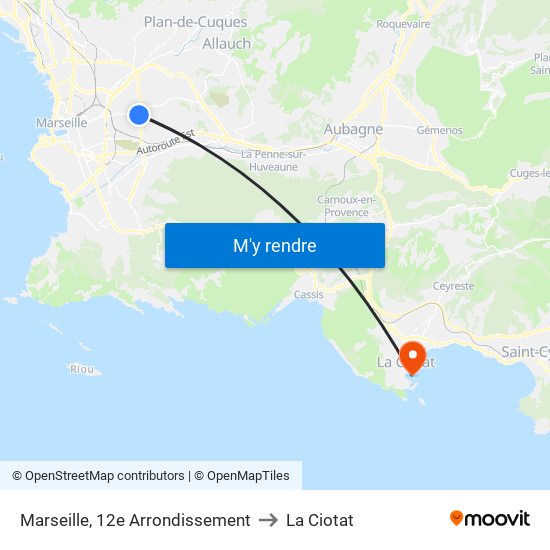 Marseille, 12e Arrondissement to La Ciotat map