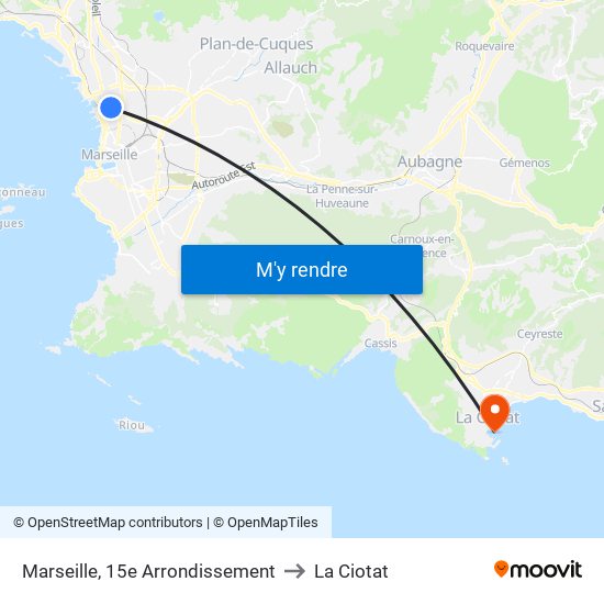 Marseille, 15e Arrondissement to La Ciotat map