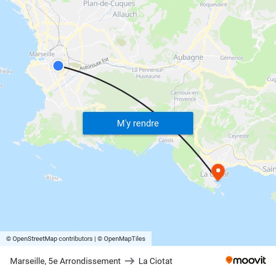 Marseille, 5e Arrondissement to La Ciotat map