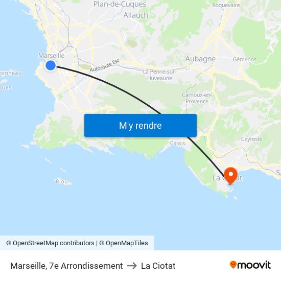 Marseille, 7e Arrondissement to La Ciotat map