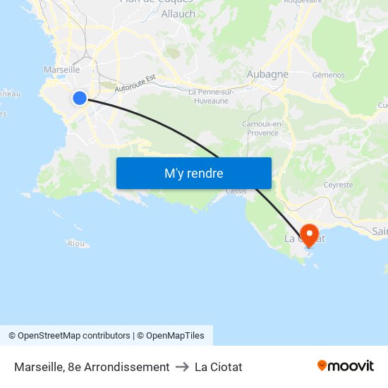 Marseille, 8e Arrondissement to La Ciotat map