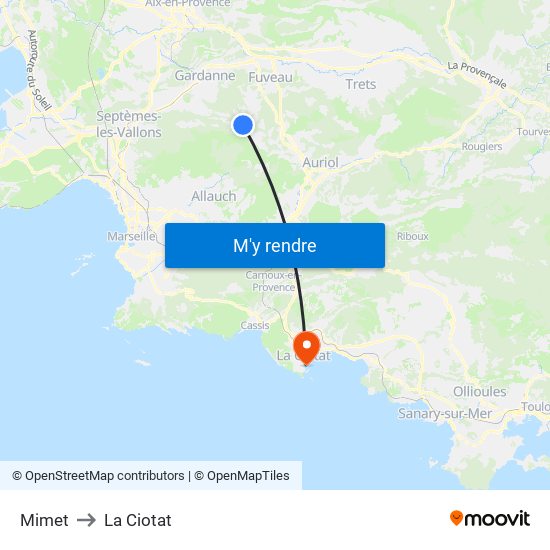 Mimet to La Ciotat map