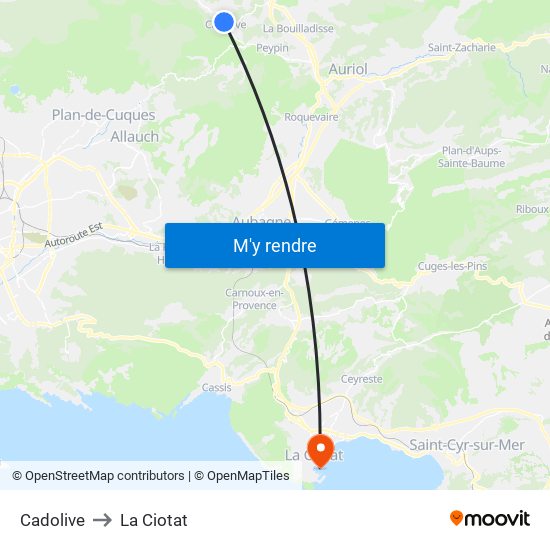 Cadolive to La Ciotat map