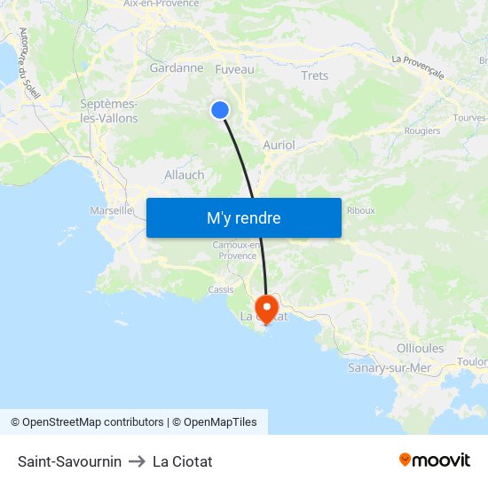 Saint-Savournin to La Ciotat map