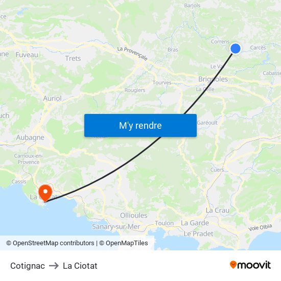 Cotignac to La Ciotat map
