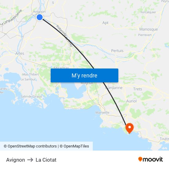 Avignon to La Ciotat map