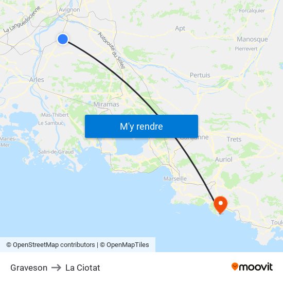 Graveson to La Ciotat map