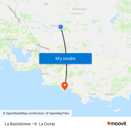 La Bastidonne to La Ciotat map