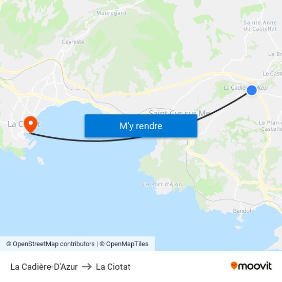 La Cadière-D'Azur to La Ciotat map