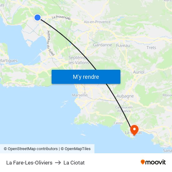 La Fare-Les-Oliviers to La Ciotat map