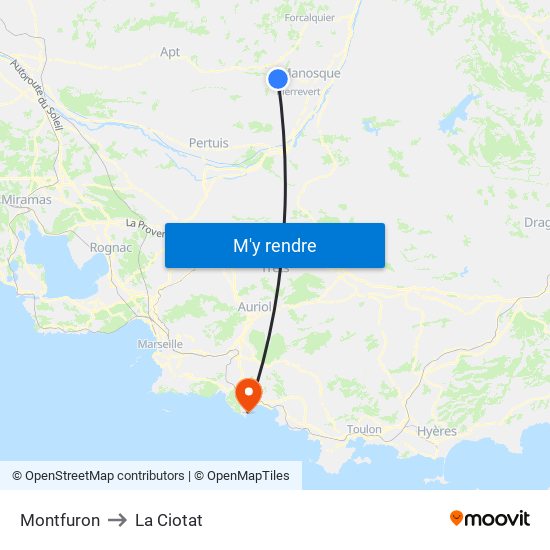 Montfuron to La Ciotat map