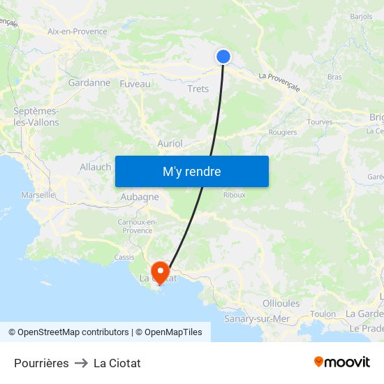 Pourrières to La Ciotat map