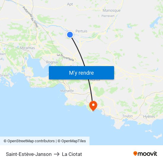 Saint-Estève-Janson to La Ciotat map