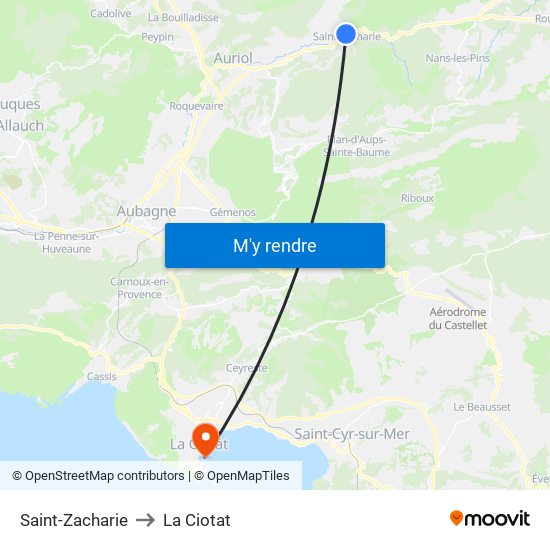 Saint-Zacharie to La Ciotat map