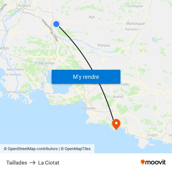 Taillades to La Ciotat map