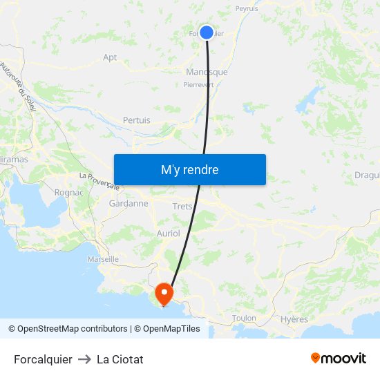 Forcalquier to La Ciotat map