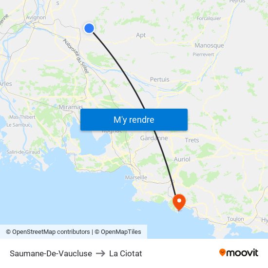 Saumane-De-Vaucluse to La Ciotat map