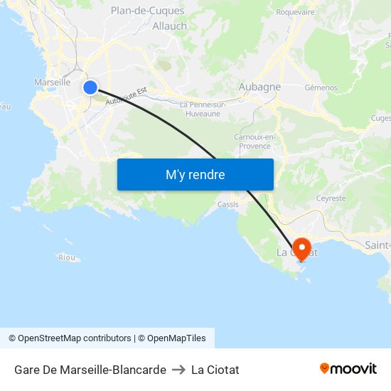 Gare De Marseille-Blancarde to La Ciotat map