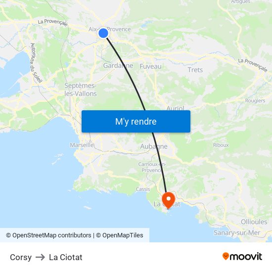 Corsy to La Ciotat map