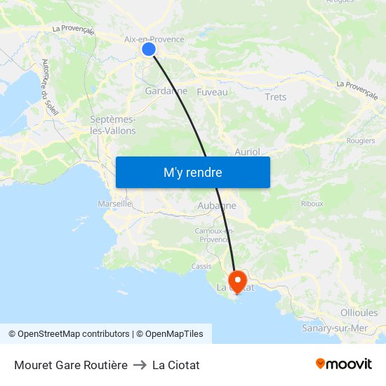 Mouret Gare Routière to La Ciotat map