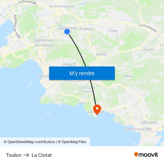 Toulon to La Ciotat map