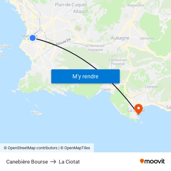 Canebière Bourse to La Ciotat map