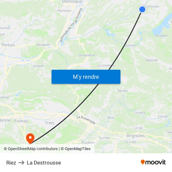 Riez to La Destrousse map